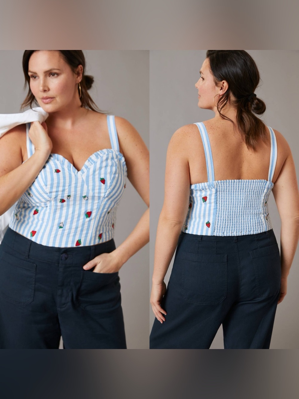 Maeve Anthropologie Strawberry & Stripes Smocked Embroidered Top Womens 22W